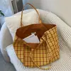 Set Bolsa de Lona Rayada Doble Cara Estilo Coreano Moda Bolso Tote Casual Bolso de Hombro Simple Versátil Gran Capacidad