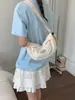 Bolsa de Tela Color Dopamina para Niñas, Versátil Bolso Ligero Acolchado con Cordón y Pliegues, Bolso de Hombro Cruzado de Moda