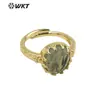 WT-R488 Anillo para mujer de oro de 18 quilates bañado en oro, con flor incrustada de gemas de colores originales, ajustable, accesorios para el día a día