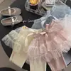 Leggings com Saia de Renda Estilo Ballet Nova Coleção Primavera 2026 para Meninas, Calça Flare com Bolinhas Estilo Princesa para Bebês