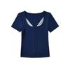 Camiseta de Encaje de Manga Corta Ajustada para Chica Sexy para Mujer Verano 2025 Cuello U Cintura Alta Ajustada Corta Base Top Estilo Occidental