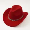 Chapéu de cowboy pérola retrô americano, chapéu western de lã de aba larga, chapéu de jazz para meninas estilosas, best-seller transfronteiriço