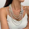 Collar de perlas en capas con cuentas transfronterizo europeo y americano, cadena para la clavícula estilo fiesta vintage, lujo ligero, accesorio versátil de alta gama para mujer