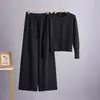 Europa Transfronteriza 2026 Otoño/Invierno Nueva Ronda de Cuello Cardigan de Punto de Botones Sencillos Pantalones de Pierna Recta Ancha de Cintura Alta Conjunto de Dos Piezas de Suéter