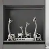 Adornos Creativos y Sencillos de Lujo Ligero Plateado Galvanizado Cerámica Familia de Cuatro Ciervos para Mueble de TV, Vinoteca y Decoraciones de Mesa