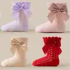 Meias Infantis Personalizadas, Meias de Renda, Meias de Bebê Respiráveis de Malha para o Verão, Estilo Princesa com Laço, Meias Infantis Transfronteiriças