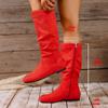 Botas Apiladas Botas de Caballero Femeninas Planas de Ante Retro Punta Redonda 2025 Otoño e Invierno Nuevas Botas Altas Plisadas Rojas
