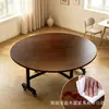 Mesa de comedor redonda plegable para el hogar, color nogal oscuro, con bandeja giratoria, adecuada para hoteles y restaurantes, una mesa redonda para 12 personas