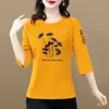 Comercio exterior transfronterizo ropa de maternidad, camiseta para mujeres de mediana edad y mayores, camiseta básica versátil de cuello redondo, camiseta de manga tres cuartos talla grande