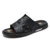 2023 novos chinelos casuais masculinos slip-on chinelos de couro genuíno padrão de crocodilo chinelos de moda ao ar livre
