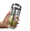 Taza de doble capa de apertura rápida, taza de vidrio de borosilicato alto, taza de viaje aislada para negocios, taza para preparar té con separación de té y agua para hombres