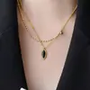 Colar Oval Preto em Aço Inoxidável Estilo Francês Vintage Retro Europeu e Americano Corrente de Clavícula Versátil Acessórios de Luxo Leve Banhados a 18K
