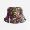 Sombrero de Pescador Retro Graffiti Europeo y Americano Sombrero de Cubo de Doble Cara Señal de Paz Hippie Sombrero para el Sol Sombreros de Exterior para Hombres y Mujeres