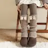 Botas y Calcetines de Algodón para Niñas con Lazos, Calcetines con Puño Estilo Bosque, Calcetines Gruesos de Lana Tejida Cálidos para Pantorrilla, Otoño e Invierno