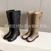 Botas largas de mujer color cuero, nuevo estilo otoño/invierno, punta redonda, con hebilla, de tacón alto, caña recta, hasta la rodilla