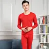 Conjunto de Roupa Íntima Térmica Masculina para Outono e Inverno com Lã, Suéter de Algodão Gola Redonda, Camada Base Quente, Corte Justo para Jovens Adultos