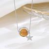 Colar de ágata amarela com círculo e estrela de prata esterlina S925, joia elegante de nicho, corrente de clavícula com citrino para mulheres
