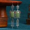 Elyuan diseño original Plata tailandesa chapada borla cuadrada jade sintético palabra Xi pendientes retro pendientes temperamento de nicho femenino