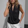 Blusa de Chiffon com Drapeado Francês para Mulheres 2025 Outono Design de Peça Externa Pulôver Solto Branco Decote V Colete para Mulheres