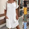 Vestido de verano sencillo e informal con cuello en V, ideal para mujer, con explosiones de Amazon y AliExpress 2024