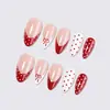 Puntas de uñas vestibles transfronterizas, uñas postizas de estilo francés con lunares y lazo, forma de almendra, estilo europeo y americano, otoño/invierno, uñas de presión