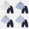 Conjunto de Roupa de Outono Estilo Europeu para Meninos, Camisa e Calça Longa para Bebês, Camisa Casual e Calça para Meninos