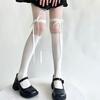 Meias Lolita com Laço e Tira Estilo Doce de Balé Branco Leite Puro com Emenda Meia-Calça Fina Preta Feminina