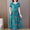 Vestido de seda de algodón para mujeres de mediana edad y mayores de 40 a 50 años, falda de algodón artificial holgada de manga corta de verano para madres de 40 a 50 años.