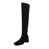 Botas largas de ante ajustadas para mujer, botas elásticas, nuevo estilo otoño e invierno, punta redonda, cremallera lateral, tacón medio grueso, botas largas elásticas que se ajustan a la pierna para mujer