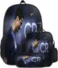Mochila Deportiva de Tres Piezas Ronaldo Estrella de Fútbol Transfronteriza Bolsa para Comida Bolsa para Lápices Estudiantes de Primaria y Secundaria Mochila Casual Reductora de Carga