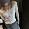 Camiseta Feminina de Manga Longa com Gola Quadrada para o Início do Outono, Camisa Básica de Malha de Alta Qualidade, Top Modal Slim com Efeito Emagrecedor