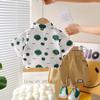 Conjunto de Verão para Meninos 2025 Novas Roupas Infantis Roupas de Bebê Verão Finas Estampa Completa Camisa de Urso Manga Curta Conjunto de Duas Peças