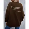 Moletom Feminino com Gola Redonda e Forro de Fleece com Estampa de Slogan em Cor Sólida para Primavera e Outono, Blusa Esportiva Casual de Manga Longa para Site de Comércio Exterior Independente