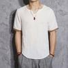 Camiseta de estilo chino para hombre, moda de verano, fina, holgada, de talla grande, de manga corta, de lino de imitación, sencilla, retro.