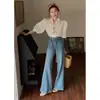 Guangzhou Treze Linhas [King do Conforto Stretch Universal] Jeans de Cintura Alta Feminino Solto Preguiçoso Calças Boot