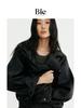 Bie Moda Jaqueta de Couro para Motocicleta Estilosa Feminina Design de Ponta Costura Zíper Gola Alta Jaqueta Retrô