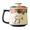 Taza de Separación de Agua y Té de Cerámica Blanca Mineral de Roca Mariposa Amor Flor Gato Lindo Taza con Tapa Taza de Té de Oficina Taza Individual