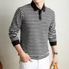 Camisa Polo de Lã e Seda Estilo Old Money Masculina Outono 2026 Nova Casual Gola Lapela Resistente ao Desgaste Manga Longa Camiseta Masculina