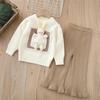 Conjunto de Dos Piezas Tejido para Niña 2024 Otoño e Invierno Nuevo Estilo Conjunto Bebé Niña Dibujo Animado Conejo Cuello Redondo Jersey Conjunto