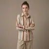 Camisa Listrada Color Block Estilosa para Mulheres, Comércio Exterior Transfronteiriço 2026, Nova Coleção Primavera/Verão 2026, Nicho Retro, Gola Reversível, Caimento Solto, Emagrecimento