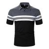 Polo transfronterizo para hombre, camiseta de manga corta a rayas con estampado digital, camiseta informal popular con solapa para comercio exterior.