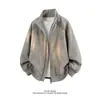 2026 Transfronterizo Otoño/Invierno Nuevo Retro Americano Cuello Alto Tie-Dye Chaqueta Talla Grande para Hombre Moda Casual Abrigo Cardigan