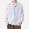 Nueva Camiseta de Manga Larga Pesada 250g Bordada Otoño 2026, Top Básico Simple Holgado para Usar por Debajo