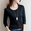 Camiseta Básica de Manga Larga Lisa de Cuello Redondo para Mujer Ajustada Simple Adelgazante Simple Top de Primavera y Otoño para Mujer 2023