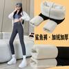 Calças de tubarão de bolso de pele de cordeiro para uso externo outono e inverno engrossado forro de lã leggings de cintura alta para mulheres calças de ioga de emagrecimento quente