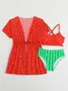 Traje de Baño de Dos Piezas para Niña de Comercio Exterior Transfronterizo Nuevo Estilo 2027 Bikini de Tres Piezas Estampado Conjunto de Playa para Niños Ropa de Baño