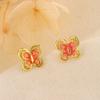 Nuevos Pendientes de Verano de Plata S925 de Mariposa Oro 18K Color Oro Pendientes para Mujer Esmalte Artesanal Inmortal Ins