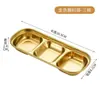 Molheira de Aço Inoxidável 304 Estilo Coreano, Prato de Condimentos Multicompartimento Dourado, Prato Quadrado Multicompartimento para Molho e Condimentos para Restaurantes e Hotéis