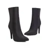 Botas Femininas de Couro Bico Fino Tiras Cruzadas Baixas para Outono Inverno Sola de Borracha Antiderrapante Zíper Lateral Salto Alto Versátil Comércio Exterior Botas Martin