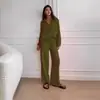 Traje Europeo y Americano Transfronterizo Amazon 2024 Nuevo Algodón y Lino Cárdigan Top de Manga Larga Pantalones con Bolsillo de Solapa Pantalones de Pierna Ancha Conjunto de Dos Piezas